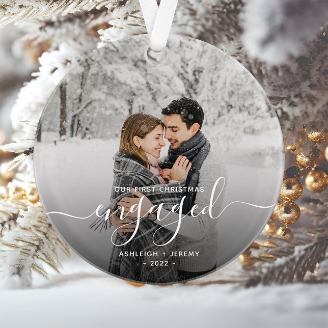 Photo First Christmas Engagé White Script (Créateur téléchargé)