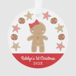 Photo First Christmas Gingerbread Girl Baby Red