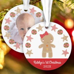 Photo First Christmas Gingerbread Girl Baby Red