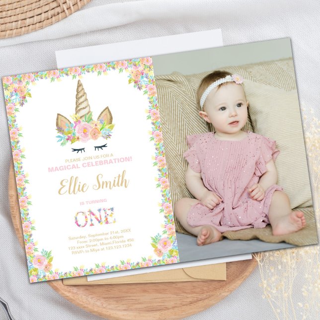 Photo First Unicorn Anniversaire Invitations (Photo First Unicorn Birthday Invitations)