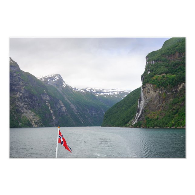 Photo fjord de Geiranger avec impression du drapeau norv (Devant)