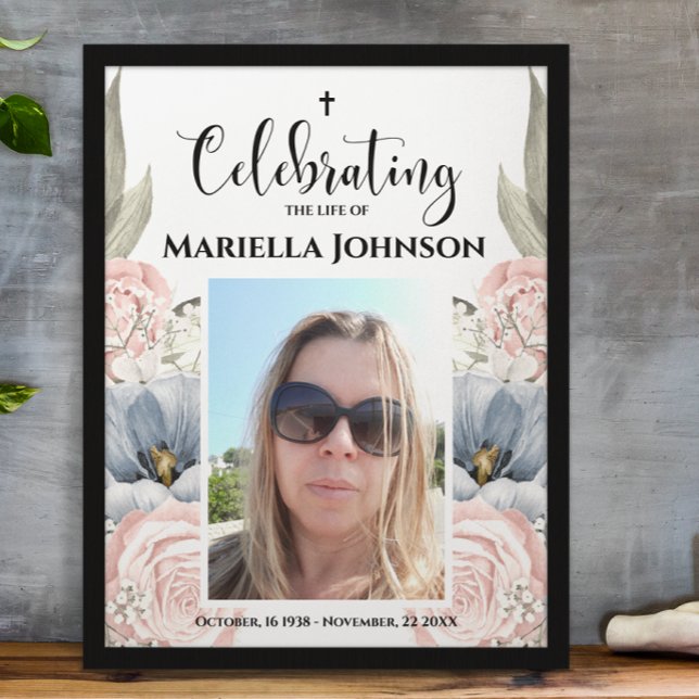Photo Floral Célébration de la vie Poster funérair (Créateur téléchargé)