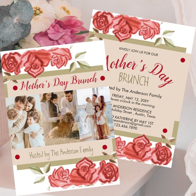 Photo Floral Modern Mothers Day Brunch Invitations (Créateur téléchargé)