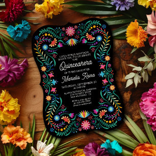 Photo florale colorée Quinceanera Invitation