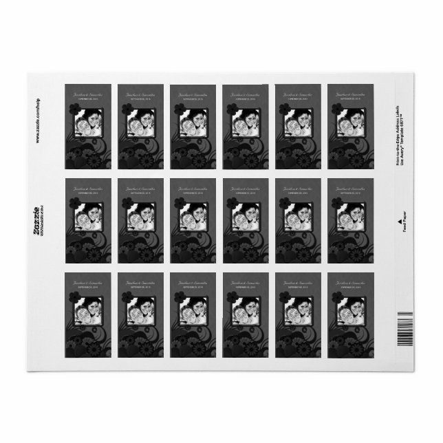 Photo florale noir et gris Favoriser les Étiquette (Feuille entière)