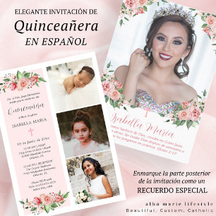 Photo Florale rose Quinceañera Invitation Espagnol