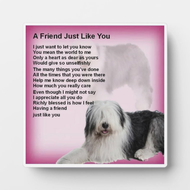 Photo Friend Poem Plaque - Old English Sheepdog Design (Devant)