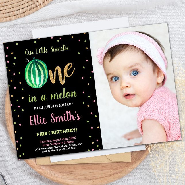 Photo Full Green Watermelon Invitations d'annivers (Photo Full Green Watermelon Birthday Invitations)