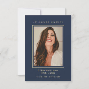 Photo funéraire Carte Memorial Blue Gold Script