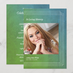 Photo Funéraire Invitation Vert Faux Metallic