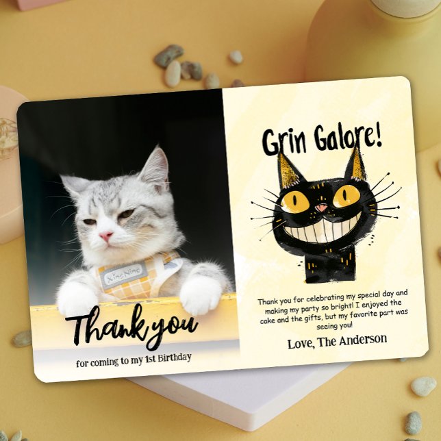 Photo Funny Chat noir Carte de remerciements d'ann (Photo Funny Black Cat Birthday Thank You Card)