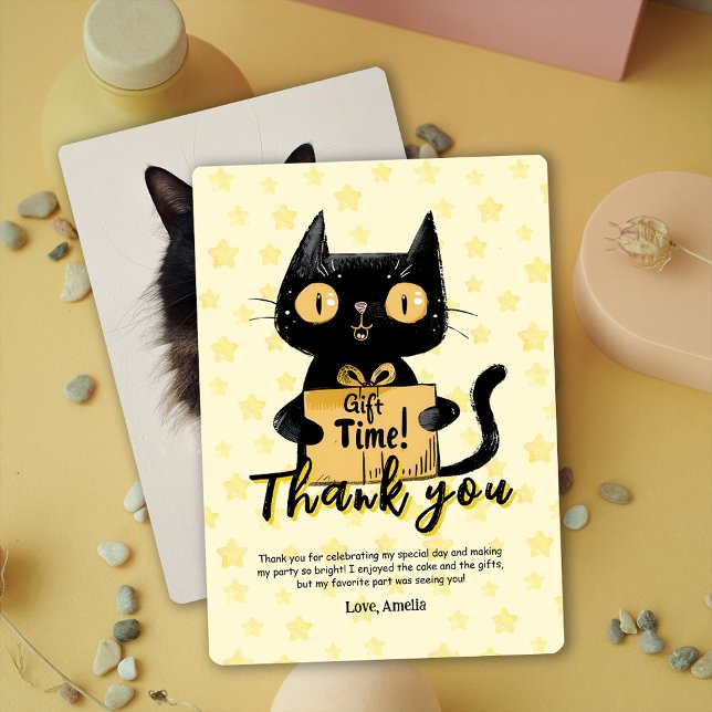 Photo Funny Chat noir Carte de remerciements d'ann (Photo Funny Black Cat Birthday Thank You Card)