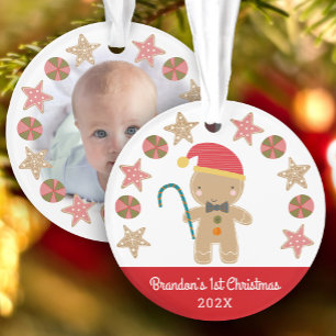 Photo Gingerbread Garçon Baby First Christmas Red