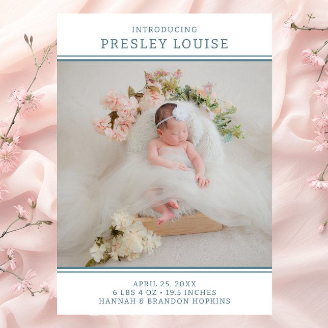 Photo Girl moderne Faire-part de naissance Turquoi (Créateur téléchargé)