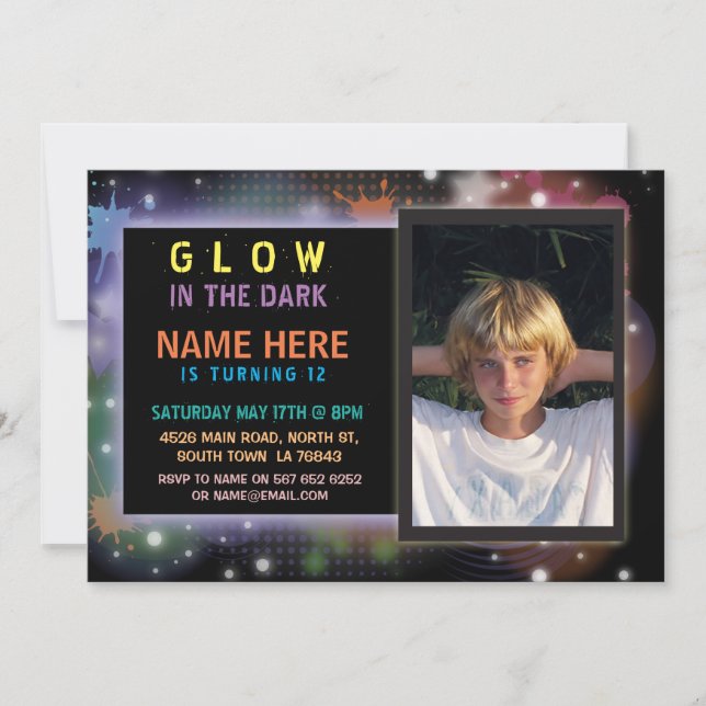 Photo Glow in the Dark Birthday Invitation (Devant)