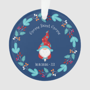 Photo Gnome Sweet Gnome Floral Wreath Elf Blue