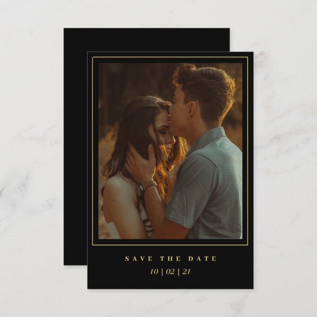 Photo Gold Frame Enregistrer La Date Invitation (Devant / Derrière)