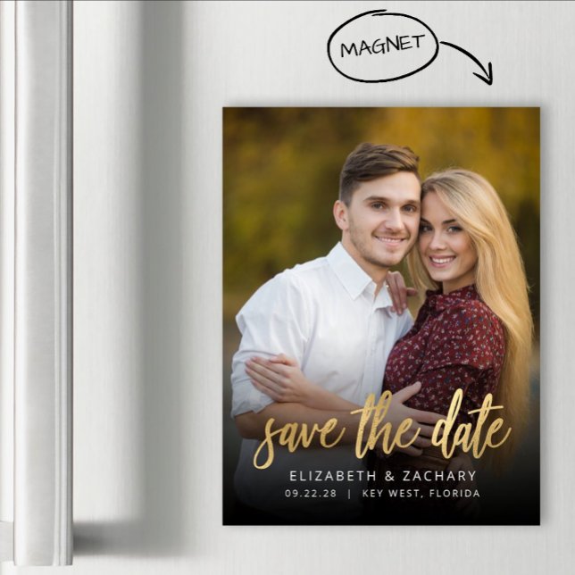 Photo Gold Script Enregistrer la date Carte magnét (Créateur téléchargé)