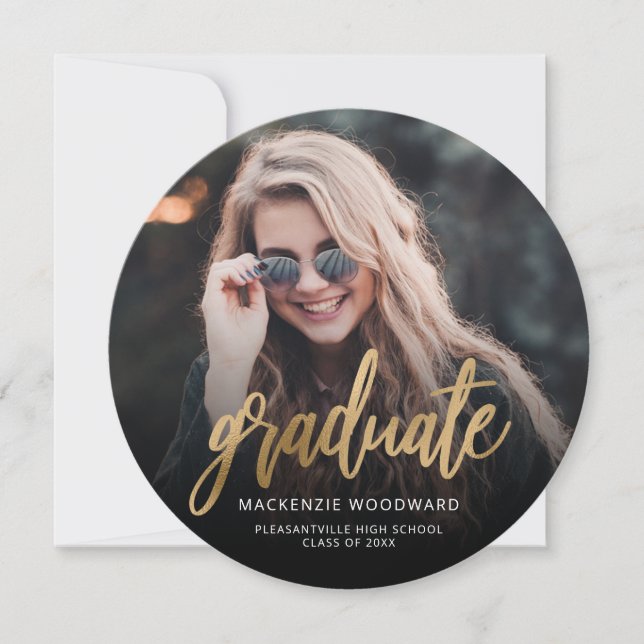 Photo Gold Script Round Grad Faire-part (Devant)