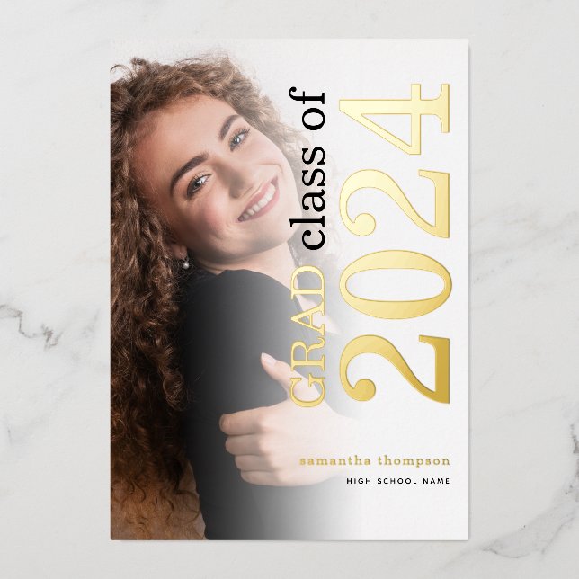 Photo Grad 2024 Gold Real Foil Faire-part (Recto)