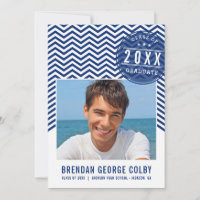 PHOTO GRAD INVITATION bold chevron royal marine bl