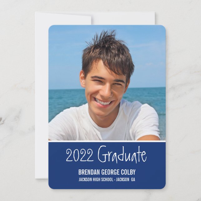 PHOTO GRAD INVITATION simple marine royale bleu (Devant)