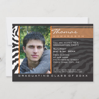 PHOTO GRAD INVITATION zebra strié orange