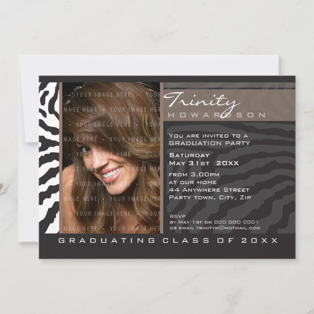 PHOTO GRAD INVITATION zebra stripe (Devant)