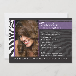 PHOTO GRAD PARTY INVITATION zebra stripe violet