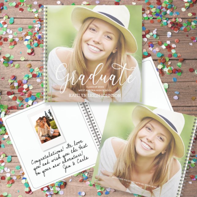 Photo Graduate Meilleurs voeux Livre d'invités (CHOOSE your page style, spine color, soft or hard cover and add a personal message on the back.)