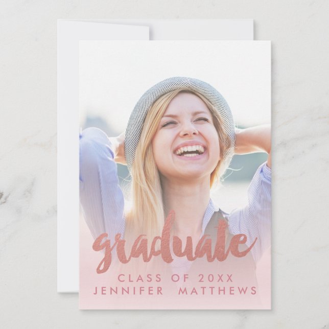 Photo Graduation Faire-part Faux Rose Gold (Devant)