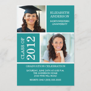 Photo Graduation Invitation Classy Turquoise White