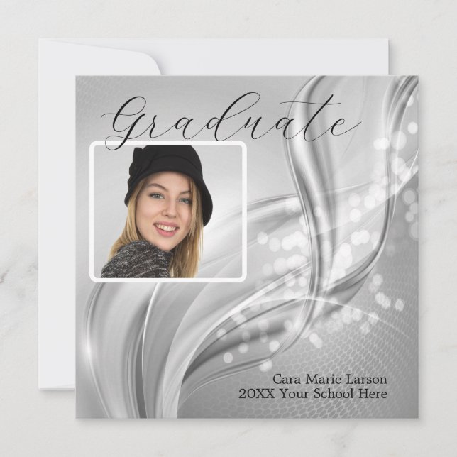 Photo Graduation Luxury Silver Metallic Invitation (Devant)