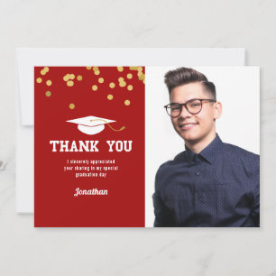 Photo Graduation Merci Red Gold Confetti