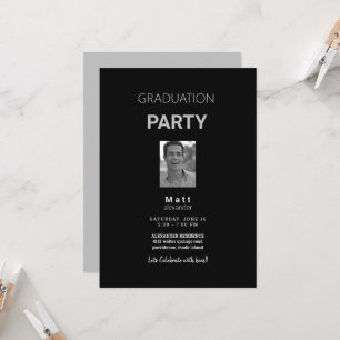 Photo Graduation Party Black & Grey Invitation