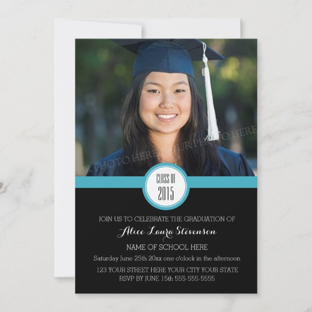 Photo Graduation Party Invitation Black Blue (Devant)