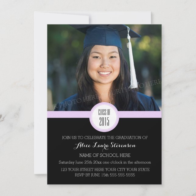 Photo Graduation Party Invitation Black Purple (Devant)