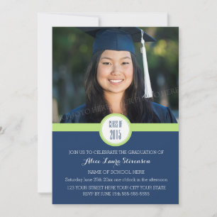Photo Graduation Party Invitation Blue Lime Green