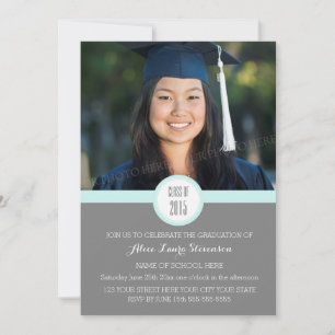 Photo Graduation Party Invitation Grey Sky Blue