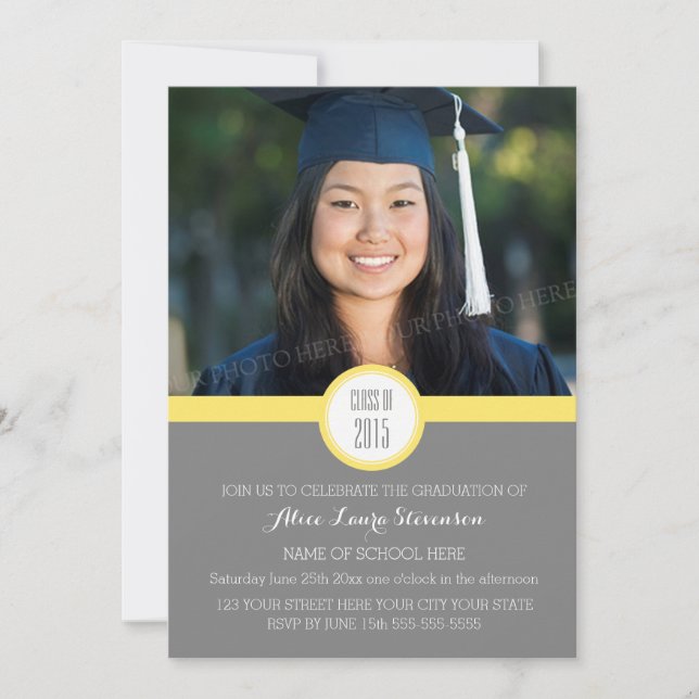 Photo Graduation Party Invitation Gris Jaune (Devant)