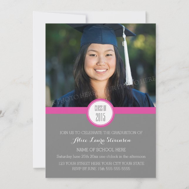 Photo Graduation Party Invitation Gris rose (Devant)