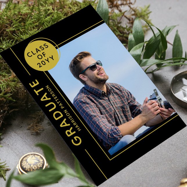 Photo Graduation Party Modern Script Black Gold (Créateur téléchargé)