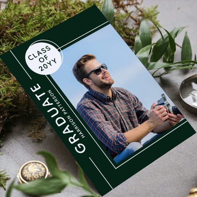 Photo Graduation Party Modern Script Vert Blanc (Créateur téléchargé)