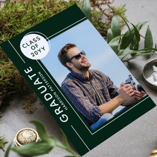 Photo Graduation Party Modern Script Vert Blanc