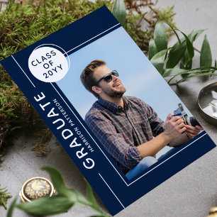 Photo Graduation Party Moderne Script Bleu Blanc