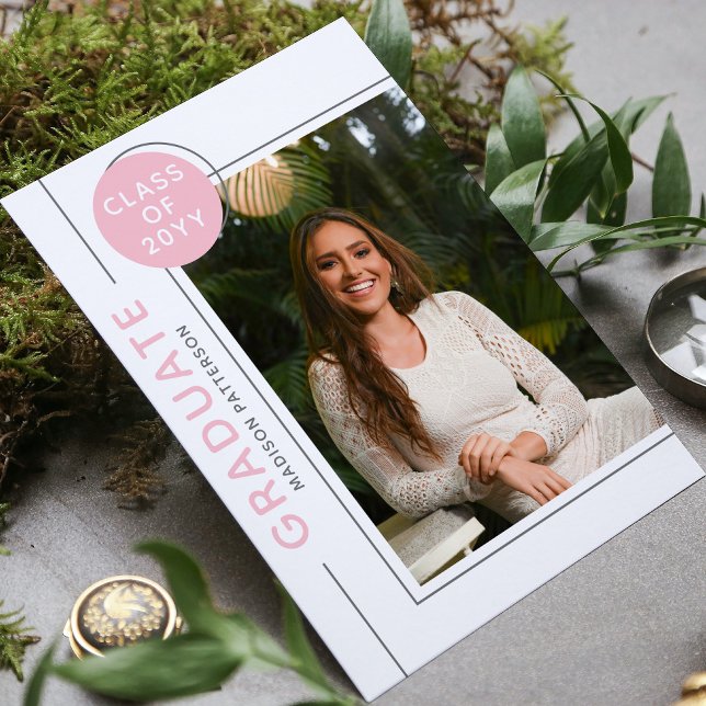 Photo Graduation Party Script moderne rose gris (Créateur téléchargé)