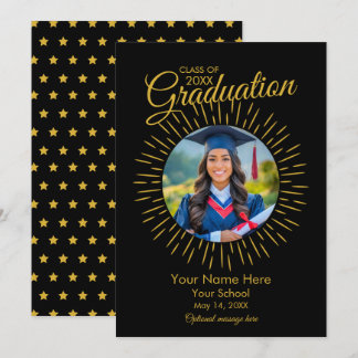 Photo Graduation Star Faire-part (Noir et Or)