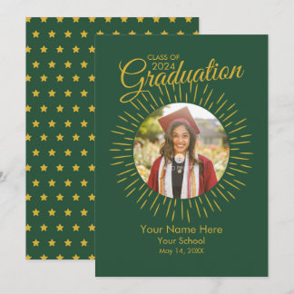 Photo Graduation Star Faire-part (Vert et Or)