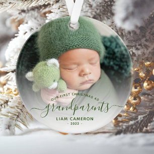 Photo Grands-parents Premier Noël Vert Script