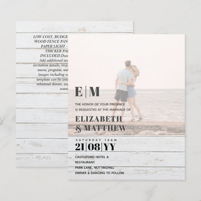 PHOTO GRAVE classique OVERLAY Mariage Invitation B (Devant / Derrière)